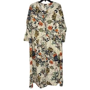 Vonda‎ Maxi Dress 3XL Beige Floral Print Long Sleeve Button Up Boho